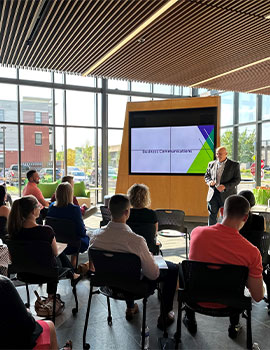 Dave hosting a business communications seminar.